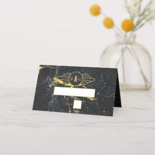 Black Gold Marble Art Deco Wedding  Place Card