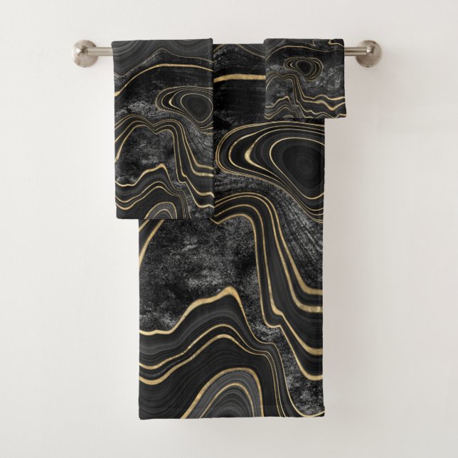 BLACK GOLD MARBLE BATHROOM TOWEL SET (Insitu)