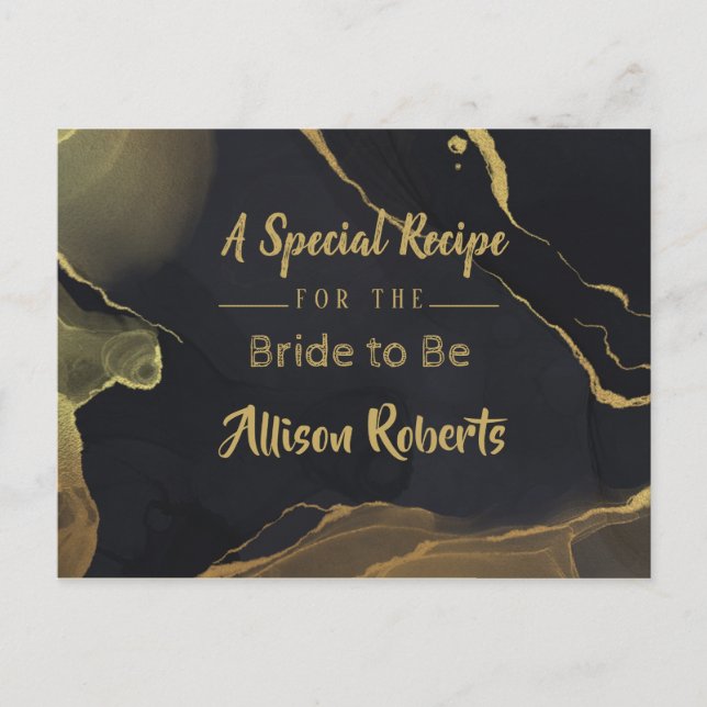 black & Gold Marble Bridal Shower Postcard (Front)