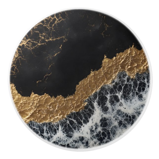 Black Gold Marble Ceramic Knob (Front)