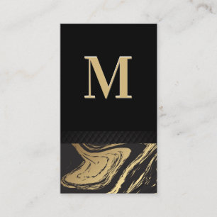Black Gold Marble   Classic Monogram Business Card