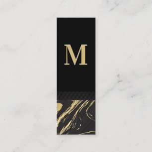Black Gold Marble   Classic Monogram Mini Business Card