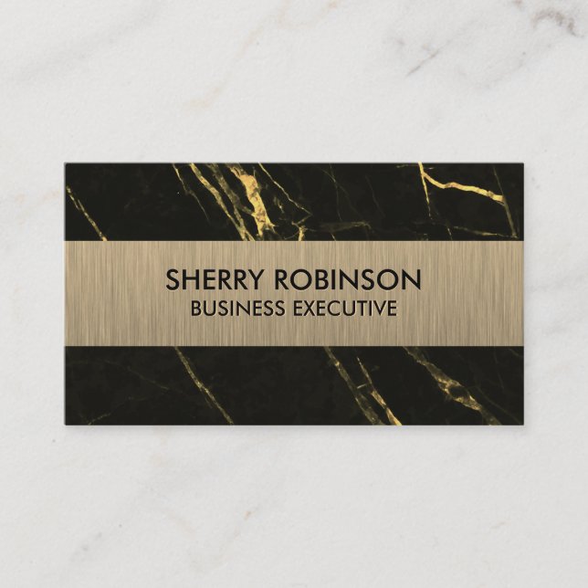 Black Gold Marble | Dark Metallic Brushed Business Card (Front)