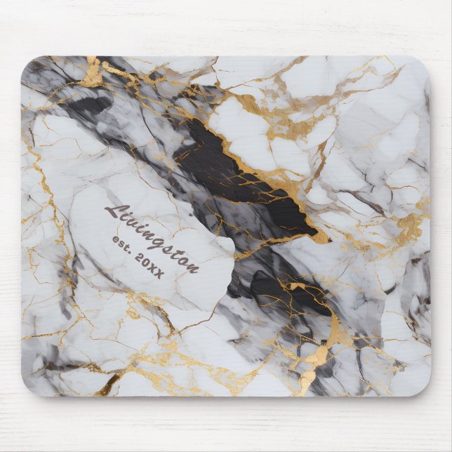 Black Gold Marble Established Personalised Mouse Pad (Front)
