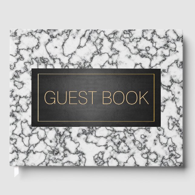 Black Gold Marble Funeral Guest Book (Front)