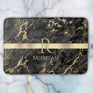 Black & Gold Marble, Gold Bar, DIY Name & Monogram Bath Mat