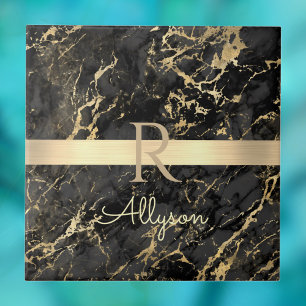 Black & Gold Marble, Gold Bar, DIY Name & Monogram Ceramic Tile
