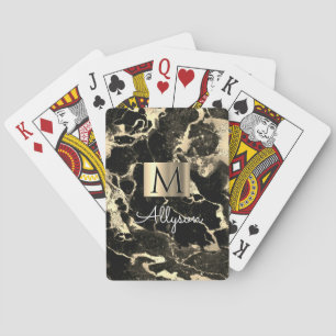 Black & Gold Marble Gold Box, Name & Monogram Vs5 Playing Cards