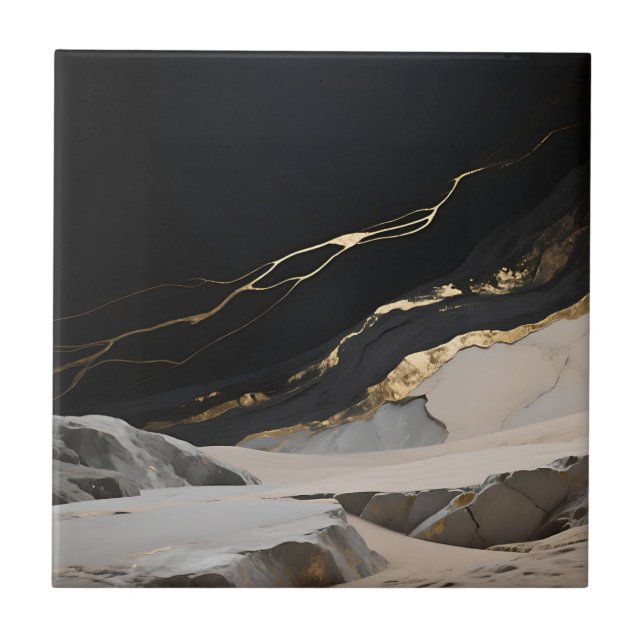 Black Gold Marble Landscape Ceramic Tile (Front)