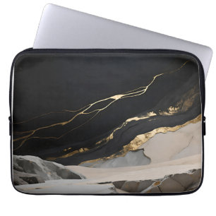 Black Gold Marble Landscape Laptop Sleeve