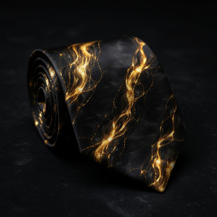 Black & Gold Marble Liquid Pattern Tie