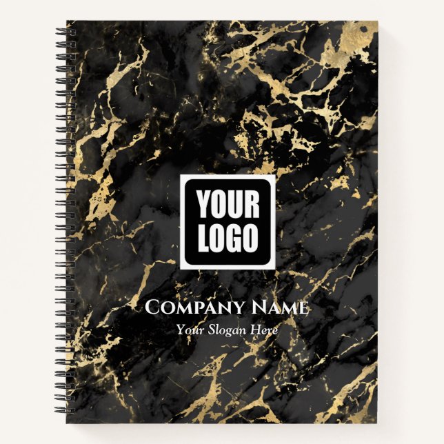 Black & Gold Marble, Logo, Bus.Name Website Promo Notebook (Front)