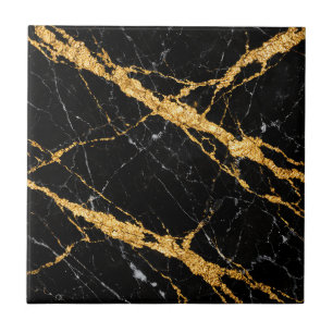 Black Gold Marble Luxe Pattern Ceramic Tile