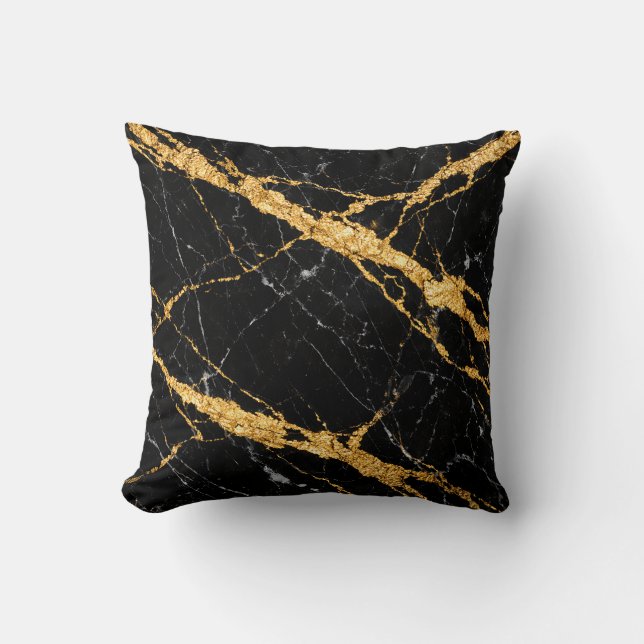 Black Gold Marble Luxe Pattern Cushion (Front)