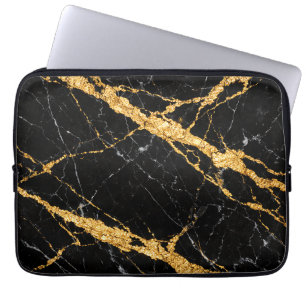 Black Gold Marble Luxe Pattern Laptop Sleeve