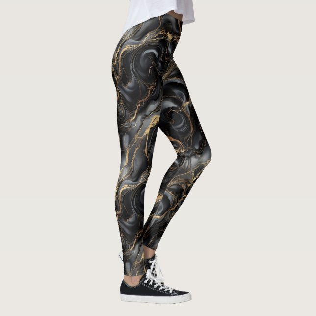 Black Gold Marble Luxury Abstract Pattern Leggings (Right)