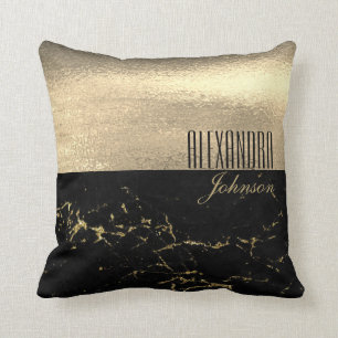 Black Gold Marble Luxury Name Cushion