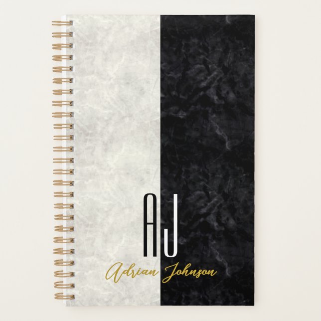 Black Gold Marble Monogram Planner Journal (Front)
