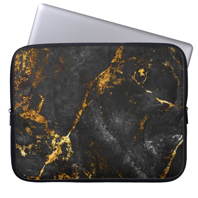 Black Gold Marble, Natural Pattern. Laptop Sleeve (Front)