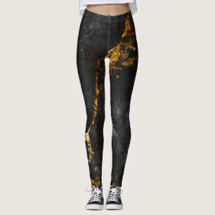 Black Gold Marble, Natural Pattern. Leggings