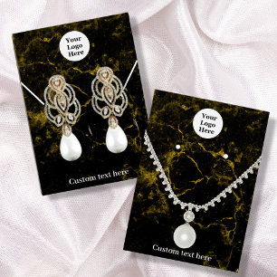 Black & gold marble necklace earrings Display Card