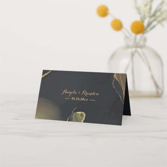 black & Gold Marble  place card (Back)