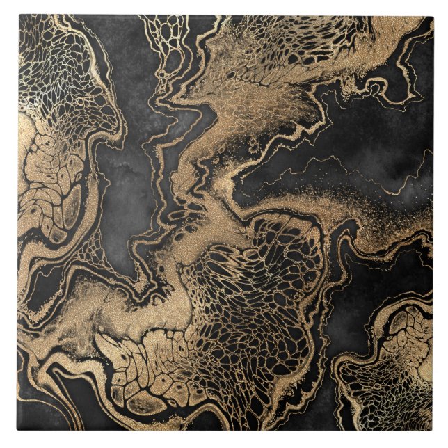 Black Gold Marble Pretty Ceramic Tile (Front)