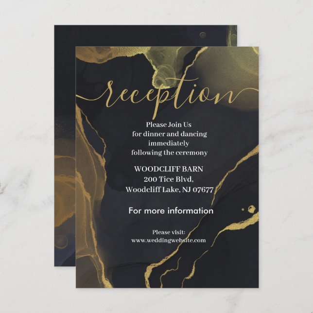 black & Gold Marble  reception card (Front/Back)