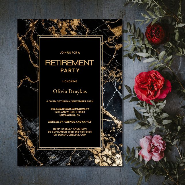 Black Gold Marble Retirement Party Invitation (Creator Uploaded)