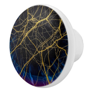 Black, gold marble stone, rainbow glare, modern ceramic knob