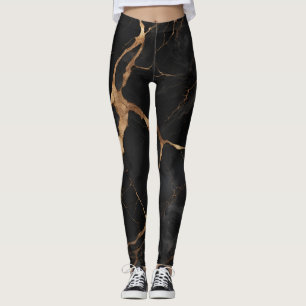 Black Gold Marble Stone Texture Abstract Leggings