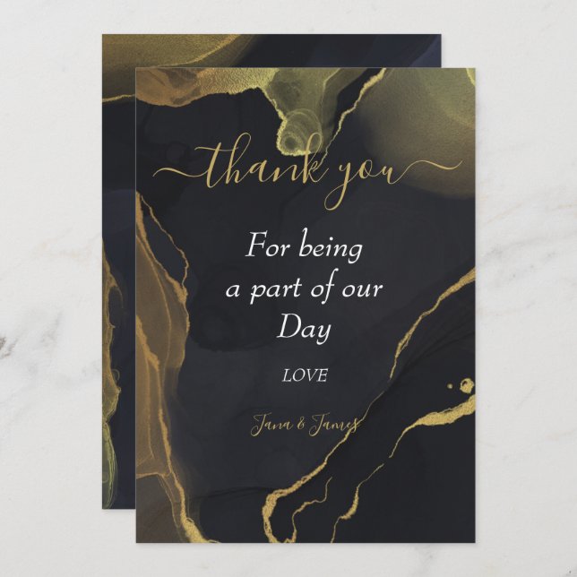 black & Gold Marble  thank you invitation (Front/Back)