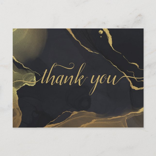 black & Gold Marble  Thank you Postcard (Front)
