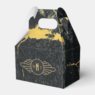 Black Gold Marble Three Letter Monogram Art Deco Favour Box