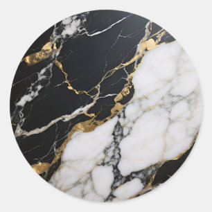 Black Gold Marble Veins Luxury Abstract Classic Round Sticker