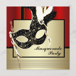 Black Gold Mask Red Black Masquerade Party Invitation