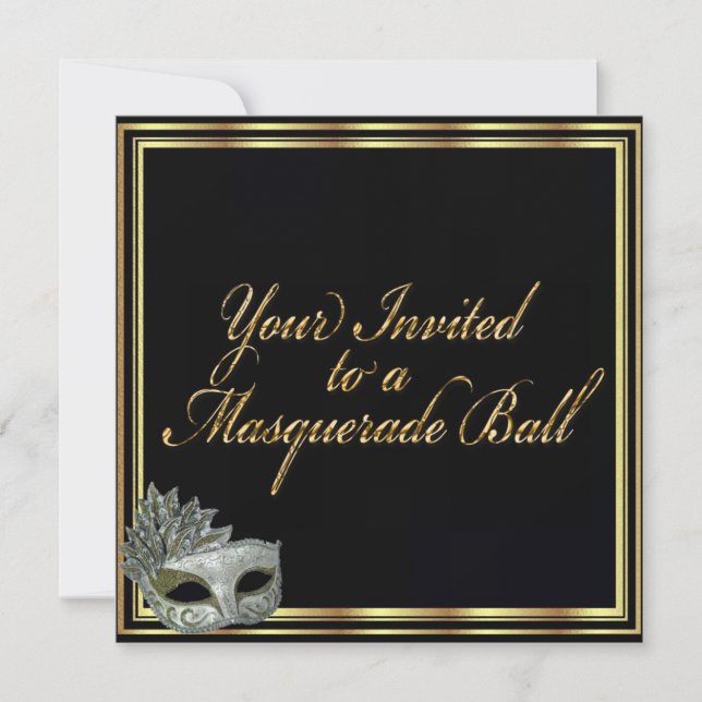 Black Gold Masquerade Ball Invitation Collection (Front)