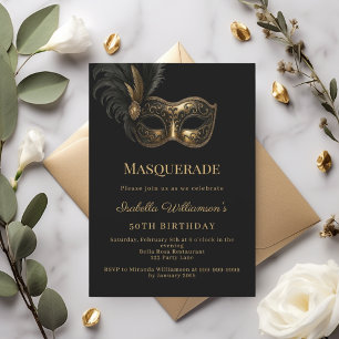 Black gold Masquerade birthday party Invitation