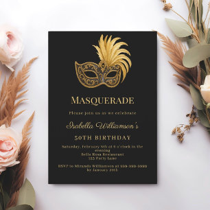 Black gold Masquerade birthday party Invitation
