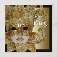 Black Gold Masquerade Party Invitations
