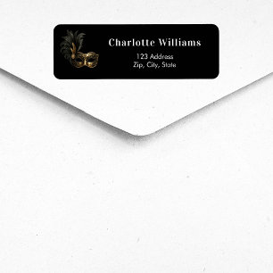 Black gold masquerade party return address label
