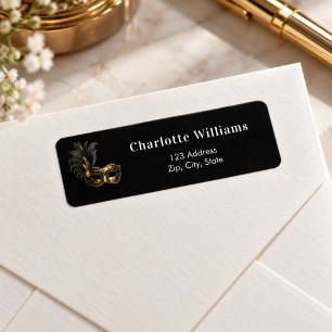 Black gold masquerade party return address label