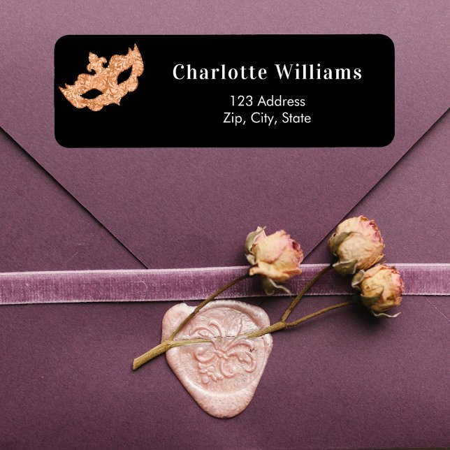 Black gold masquerade party return address label (Creator Uploaded)