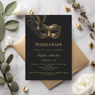 Black gold Masquerade party Sweet 16 Invitation