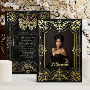 Black Gold Masquerade Photo Quinceanera