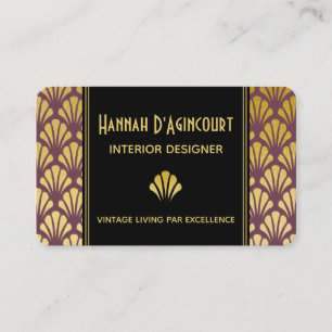 Black, Gold, Mauve Art Deco Fans Pattern Chic Business Card