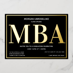 Black Gold MBA Graduation Foil Invitation