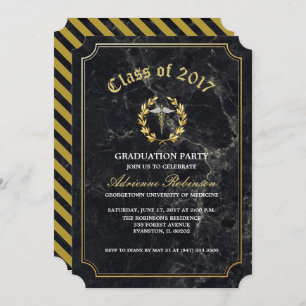 black gold med school graduation party invitation