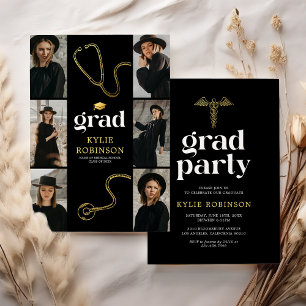 Black Gold Medical Photo Graduation Party Invitation