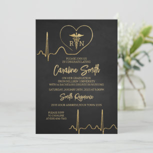 Black Gold Medical RN Nurse Graduation Invitation